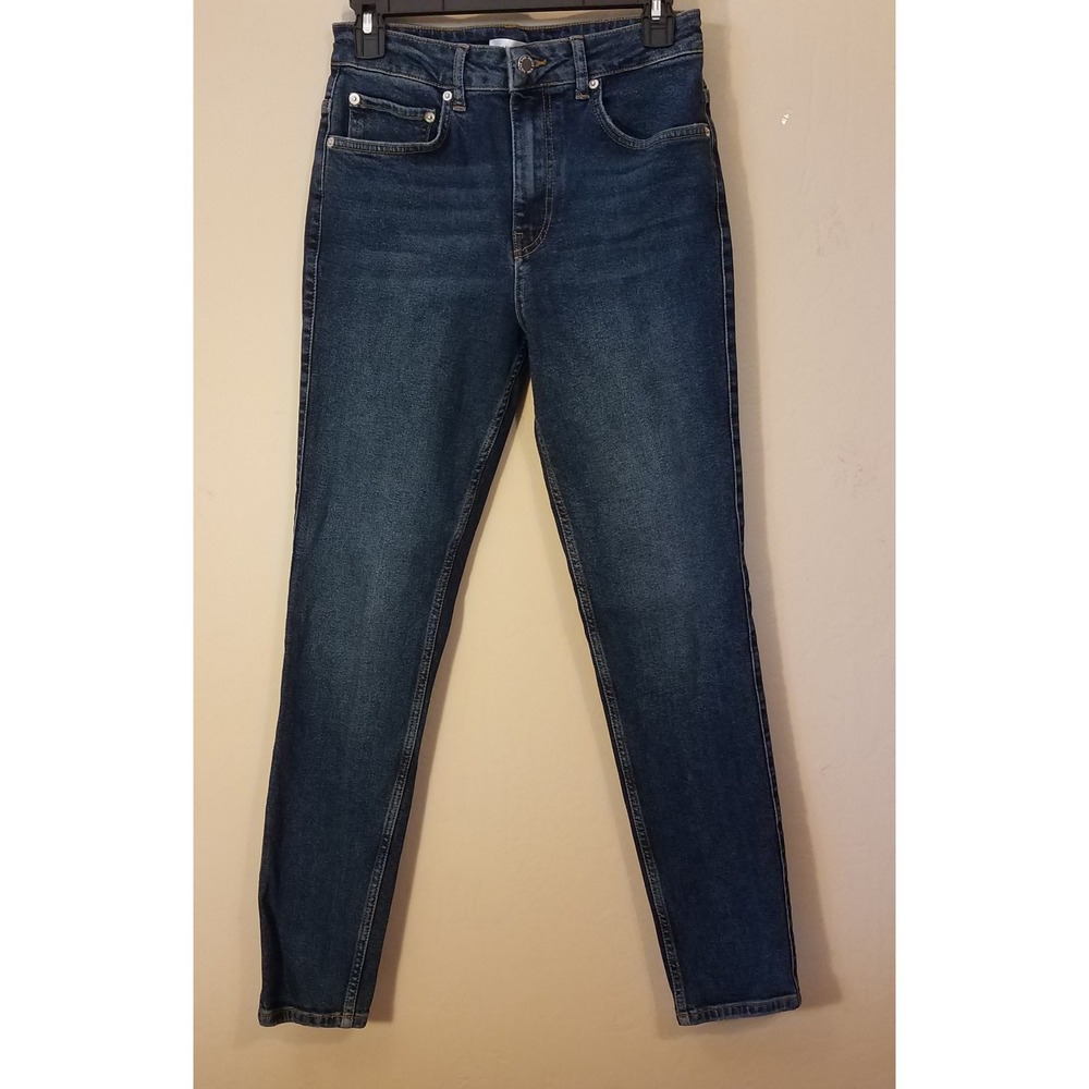 Anine Bing Ankle Jeans Women 27 Tapered Cotton Mid Rise Zipper Fly Blue Wash